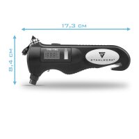 STAHLWERK 5-in-1 rengaspaineen mittari LED-valolla | digitaalinen ilmanpainemittari | hihnaleikkuri | hätävasara | työvalo | monitoiminen ilmanpainemittari autoihin, polkupyöriin, autoihin