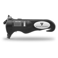 STAHLWERK 5-in-1 rengaspaineen mittari LED-valolla | digitaalinen ilmanpainemittari | hihnaleikkuri | hätävasara | työvalo | monitoiminen ilmanpainemittari autoihin, polkupyöriin, autoihin