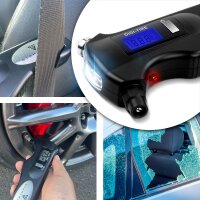 STAHLWERK 5-in-1 rengaspaineen mittari LED-valolla | digitaalinen ilmanpainemittari | hihnaleikkuri | hätävasara | työvalo | monitoiminen ilmanpainemittari autoihin, polkupyöriin, autoihin