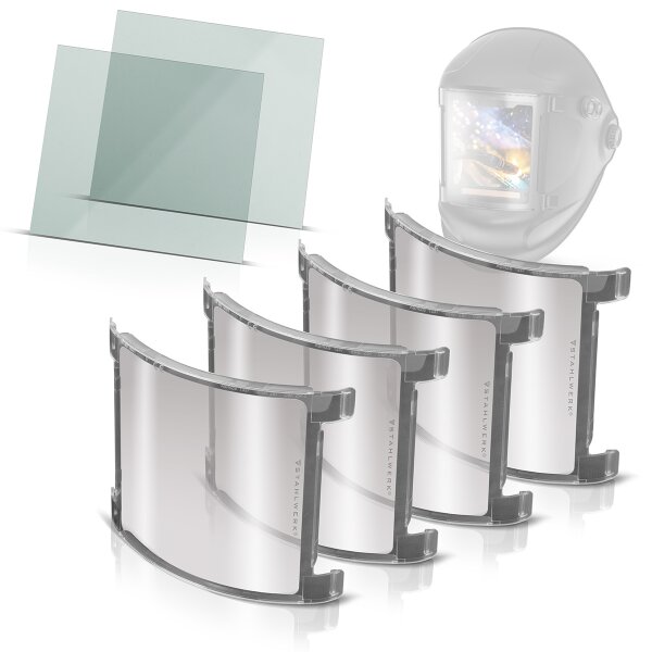 STAHLWERK Schweißhelm Ersatzscheiben 6er Set | Innen-Ersatzgläser und Visierscheibe außen | Schweißschutzglas | Schutzgläser nach EN ISO EN ISO 16321 für Vollautomatik Schweißhelme | TITAN