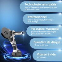 STAHLWERK Kit de ponçage 20 volts Brushless Meuleuse dangle sans fil AWS-20 ST | 0 - 7500 tr/min | Batterie 4 Ah | Coffret et chargeur inclus | 10 disques à poncer et à ébarber ? 125 mm | Casque de