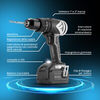 STAHLWERK Set professionale | Trapano avvitatore a batteria ASB-20 ST | Cinghia da polso magnetica Craftsman | Trapano a percussione 3 in 1 | Tecnologia Brushless | Coppia 60 Nm | Cambio a 2 velocità
