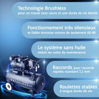 STAHLWERK Compresseur ST-310 Pro équipement complet | 10 bar | 2,1 CV | 1,6 kW | 210 l/min | Réservoir 30 l | Compresseur silencieux sans huile | Moteur Brushless | 5 mètres de tuyau | Remplisseur de