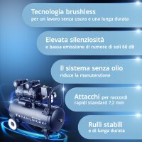 STAHLWERK ST-310 Pro compressore completamente equipaggiato | 10 bar | 2,1 hp | 1,6 kW | 210 l/min | serbatoio da 30 l | compressore whisper oil-free | motore brushless | tubo da 5 metri | gonfiatore