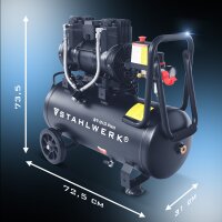STAHLWERK Kompressor ST-310 Pro Vollausstattung | 8 bar | 1,97 PS | 1,45 kW | 250 l/min | 30 Liter Tank | Ölfreier Flüster-Kompressor | Brushless-Motor | 5 Meter Schlauch | Reifenfüller | 3-fach Verteiler