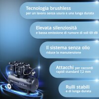 STAHLWERK Compressore ST-510 Pro completamente equipaggiato | 10 bar | 4,34 CV | 3,2 kW | 420 l/min | serbatoio da 50 litri | compressore whisper oil-free | motore brushless | tubo da 5 metri |