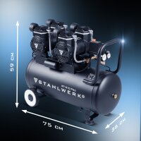 STAHLWERK Kompressor ST-510 Pro Fuldt udstyret | 10 bar | 4,34 hk | 3,2 kW | 420 l/min | 50 liters tank | Oliefri, støjsvag kompressor | Børsteløs motor | 5 meter slange | Dækpumpe | 3-vejs fordeler