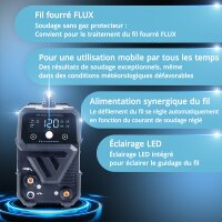 STAHLWERK Poste &agrave; souder Mini FLUX 120 ST Digital | 120 Amp&egrave;res | D&eacute;vidoir de fil synergique | Adapt&eacute; au Lift-TIG | Soudage au fil fourr&eacute; | Fonction ARC/MMA pour souder facilement sans gaz de protection avec un fil fourr&eacute;