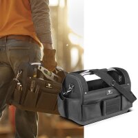 STAHLWERK Torba narzędziowa | 11 kieszeni zewnętrznych i 10 wewnętrznych | Wytrzymała torba hydrauliczna | Przenośna walizka narzędziowa | Torba montażowa z uchwytem do przenoszenia i paskiem na ramię | Wytrzymała tkanina poliestrowa