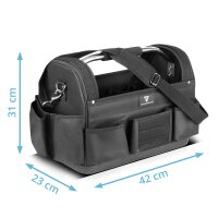 STAHLWERK Torba narzędziowa | 11 kieszeni zewnętrznych i 10 wewnętrznych | Wytrzymała torba hydrauliczna | Przenośna walizka narzędziowa | Torba montażowa z uchwytem do przenoszenia i paskiem na ramię | Wytrzymała tkanina poliestrowa