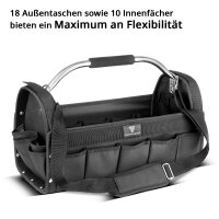 STAHLWERK Werkzeugtasche | 18 Außen- und 10 Innentaschen | Robuste Installateur-Tasche | Tragbarer Werkzeugkoffer | Montagetasche mit Tragegriff und Schultergurt | Strapazierfähiges Polyester-Gewebe