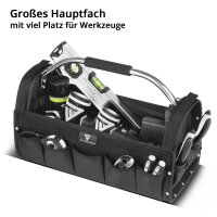 STAHLWERK Werkzeugtasche | 18 Außen- und 10 Innentaschen | Robuste Installateur-Tasche | Tragbarer Werkzeugkoffer | Montagetasche mit Tragegriff und Schultergurt | Strapazierfähiges Polyester-Gewebe