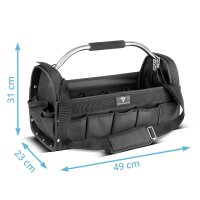 STAHLWERK Werkzeugtasche | 18 Außen- und 10 Innentaschen | Robuste Installateur-Tasche | Tragbarer Werkzeugkoffer | Montagetasche mit Tragegriff und Schultergurt | Strapazierfähiges Polyester-Gewebe