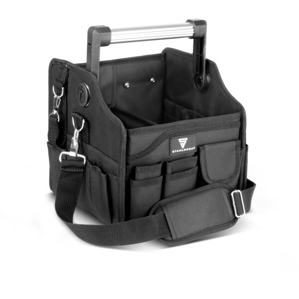 STAHLWERK Werkzeugtasche mit 14 Außentaschen | 2 Innenfächer | Robuste Elektriker-Tasche | Tragbare Montagetasche mit verstärktem Rahmen | Aluminium-Tragegriff und Gurt | Strapazierfähiges Polyester