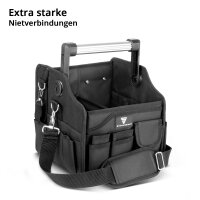STAHLWERK Werkzeugtasche mit 14 Außentaschen | 2 Innenfächer | Robuste Elektriker-Tasche | Tragbare Montagetasche mit verstärktem Rahmen | Aluminium-Tragegriff und Gurt | Strapazierfähiges Polyester