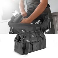 STAHLWERK Werkzeugtasche | 15 Außen- und 6 Innenfächer | Weitöffnende Installateur-Tasche | Tragbarer Werkzeugkoffer | Montagetasche mit Doppelgriff und Gurt | Strapazierfähiges Polyester-Gewebe