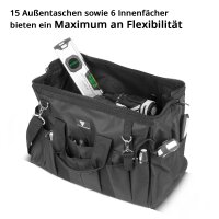STAHLWERK Werkzeugtasche | 15 Außen- und 6 Innenfächer | Weitöffnende Installateur-Tasche | Tragbarer Werkzeugkoffer | Montagetasche mit Doppelgriff und Gurt | Strapazierfähiges Polyester-Gewebe