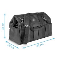 STAHLWERK Werkzeugtasche | 15 Außen- und 6 Innenfächer | Weitöffnende Installateur-Tasche | Tragbarer Werkzeugkoffer | Montagetasche mit Doppelgriff und Gurt | Strapazierfähiges Polyester-Gewebe