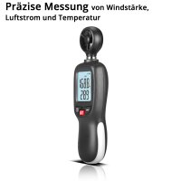 STAHLWERK Anemometer | Kompakter Luftgeschwindigkeitsmesser 30 m/s | Windmessgerät | Luftstrommesser | Präzise Messung von Windgeschwindigkeitsdaten | Digitales Lufttemperaturmessgerät mit LCD-Display