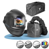 STAHLWERK Máscara de soldadura automática 3 en 1 BOOSTER AIR | Máscara de soldadura con suministro de aire fresco | Sistema PAPR | Reproducción fiel del color | Memoria de trabajo | Oscurecimiento DIN