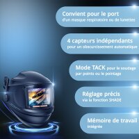 STAHLWERK Casque de soudage automatique 3 en 1 MASTER AIR | Casque de soudage avec apport dair frais | Télécommande Bluetooth | Rendu des couleurs True-Colour | Obscurcissement DIN 4 à DIN 14 |