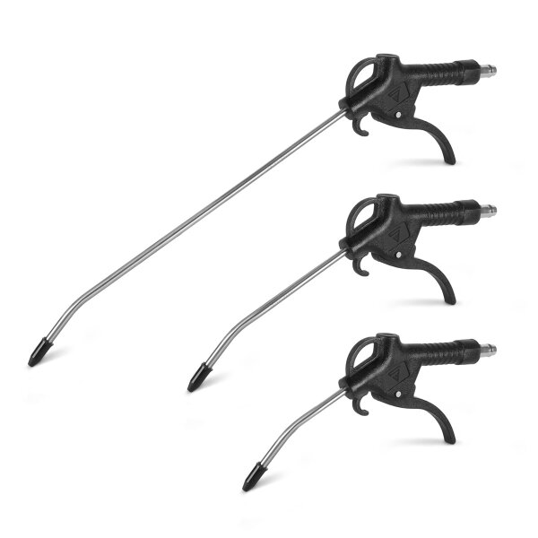 STAHLWERK Set di 3 pistole di soffiaggio ad aria compressa | Lunghezze ugelli 100, 150 e 300 mm | Pressione di esercizio 6 bar | Attacco 1/4" | Pistola di pulizia ad aria compressa ergonomica