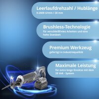 STAHLWERK Brushless-Akku-S&auml;bels&auml;ge BRS-20 ST | 20 Volt Universals&auml;ge | 4 Ah Li Ion Akku | 20 Ersatzbl&auml;tter (10 x Holz, 10 x Metall) | Schnellspannaufnahme | Hubl&auml;nge 28 mm | 0-2.600 U/min