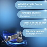 STAHLWERK BRS-20 ST sega alternativa a batteria senza spazzole | sega universale da 20 volt | batteria agli ioni di litio da 4 Ah | 40 lame di ricambio (20 x legno, 20 x metallo) | mandrino a serraggio rapido | lunghezza corsa 28 mm | 0-2.600 giri/min.