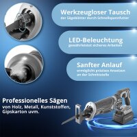 STAHLWERK Brushless-Akku-S&auml;bels&auml;ge BRS-20 ST | 20 Volt Universals&auml;ge | 4 Ah Li Ion Akku | 40 Ersatzbl&auml;tter (20 x Holz, 20 x Metall) | Schnellspannfutter | Hubl&auml;nge 28 mm | 0-2.600 U/min