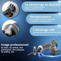 STAHLWERK Scie sabre sans fil brushless BRS-20 ST | Scie universelle 20 volts | Batterie Li Ion 4 Ah | 40 lames de rechange (20 x bois, 20 x m&eacute;tal) | Mandrin &agrave; serrage rapide | Longueur de course 28 mm | 0-2.600 tr/min