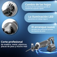 STAHLWERK Sierra de sable sin escobillas BRS-20 ST | Sierra universal de 20 voltios | Bater&iacute;a de iones de litio de 4 Ah | 40 hojas de repuesto (20 x madera, 20 x metal) | Portabrocas de sujeci&oacute;n r&aacute;pida | Longitud de carrera 28 mm | 0-2.600 rpm