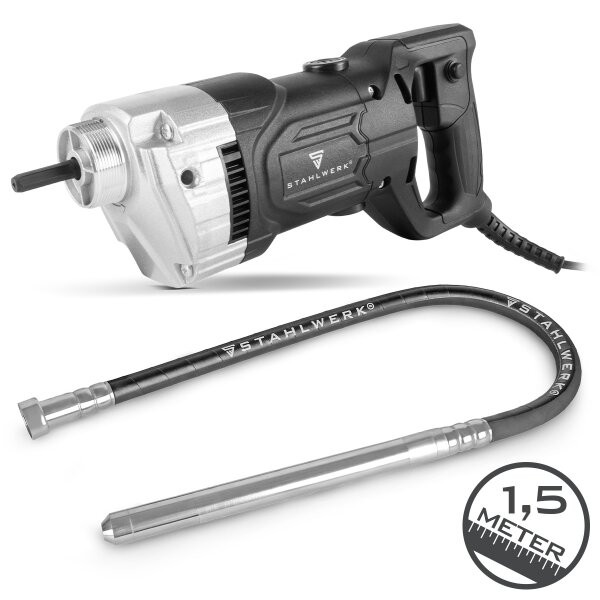 STAHLWERK Betonverdichter 900 Watt mit Rüttelflasche 35 mm, 1,5 m Schlauchlänge | 4.000 U/min | Innenrüttler für Fundamente, Bodenplatten, Wände, Decken | Hochleistungsverdichter für Betonbau