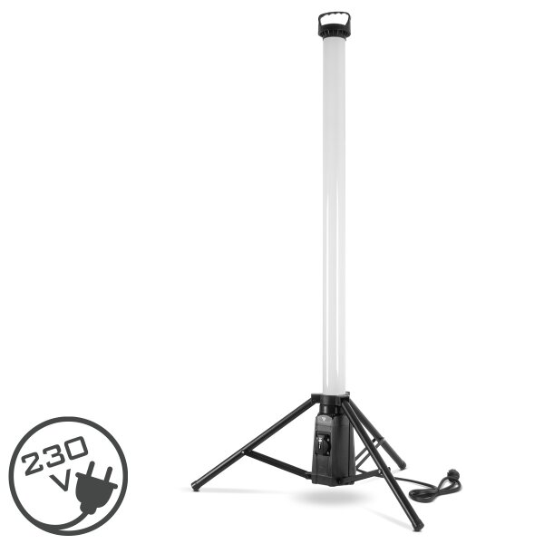 STAHLWERK Reflektor wieżowy LED 360° TBS-100 ST | 100 W | 7500 lumenów | 5000 K barwa światła dziennego | IP44 | Gniazdo pomocnicze 230 V | Wytrzymały reflektor roboczy LED