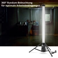 STAHLWERK Reflektor wieżowy LED 360° TBS-100 ST | 100 W | 7500 lumenów | 5000 K barwa światła dziennego | IP44 | Gniazdo pomocnicze 230 V | Wytrzymały reflektor roboczy LED