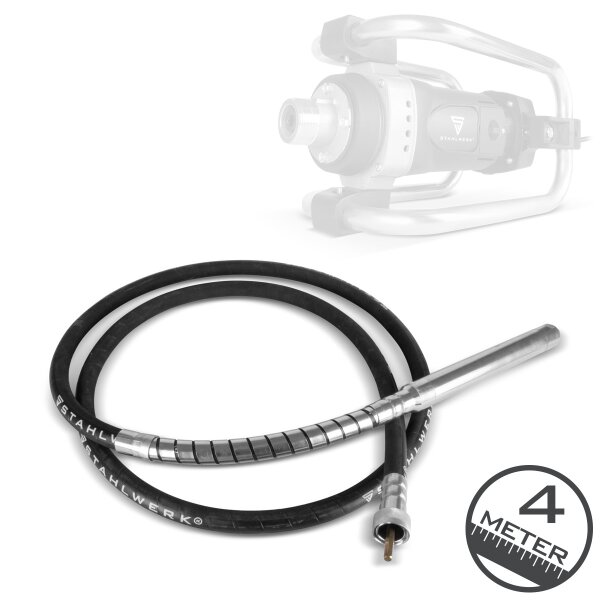 STAHLWERK vibrationsflaske Ø 45 mm | 400 cm slangelængde | stavvibrator med fleksibel aksel til elektriske betonvibratorer | vibrationsslange til betonkomprimatorer, flaskevibratorer og betonvibratorer