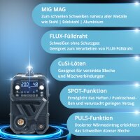 STAHLWERK MIG MAG 200 Puls Pro Digital Alu-Set | Schutzgas-Schweißgerät | IGBT Inverter 200 A | Synergischer Drahtvorschub | 4-Rollen-Antrieb, FLUX, Lift-TIG, MMA, CuSi, MIG-Puls für Alu