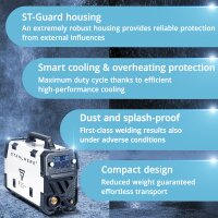 STAHLWERK MIG MAG 200 Puls Pro Digital Alu-Set | Gasbeskyttet lysbuesvejser | IGBT Inverter 200 A | Synergisk trådfremføring | 4-rullers drev, FLUX, Lift-TIG, MMA, CuSi, MIG-Pulse til aluminium