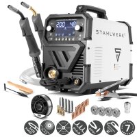 STAHLWERK MIG MAG 200 Spot Puls Pro Digital Kit Alu | Poste à souder sous protection gazeuse | IGBT Inverter 200 A | Dévidoir de fil synergique | Entraînement à 4 galets, FLUX, Lift-TIG, MMA, CuSi, MIG pulsé pour laluminium