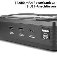 STAHLWERK PB-1400 ST | Powerbank hyppykäynnistin 400 A, 14 000 mAh | Bensiini- ja dieselmoottoreille | Liikuteltava kompressori 3,5 barin käyttöpaineella ja LED-valolla | USB-laturi ja hyppykäynnistin samassa laitteessa