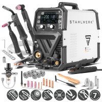 STAHLWERK CTM-250 Puls Pro 6-in-1 kaasusuojattu yhdistelmähitsauskone 200 A | pulssitoiminto | synerginen langansyöttö | integroitu 45 A plasmaleikkuri CUT| TIG | MIG MAG | PULS | MMA| FLUX