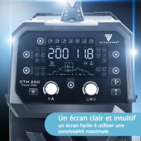 STAHLWERK Poste de soudage combiné CTM-250 Puls Pro Poste de soudage 6 en 1 avec 200 A | Equipement complet | Découpeur plasma 45 A | Fonction pulse | Dévidoir synergique | TIG | MIG MAG | PULS | MMA | FLUX