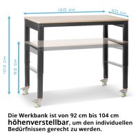 B-Ware: Werkbank mit Rollen höhenverstellbar 92-104 cm
