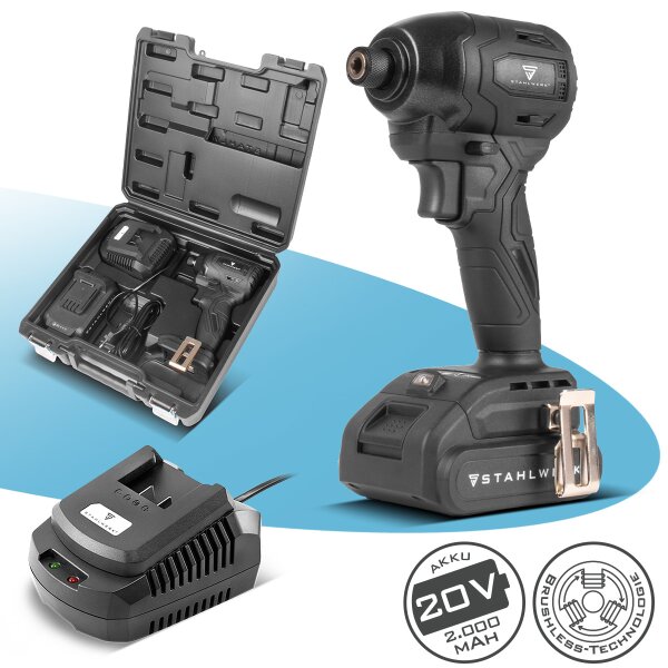 STAHLWERK ADS-190 ST cordless impact wrench | 20 volt system | Cordless wrench with brushless technology | 190 Nm impact wrench | Batteries and charger included | 1/4" hex bit holder