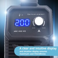 STAHLWERK ARC 200 MD elektrodsvetsmaskin DC MMA, MMA, Lift-TIG svets | Steglöst reglerbar | Riktiga 200 ampere | Mycket kompakt och lätt | Hot-start, anti-stick, smart kylning | IGBT-teknik