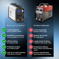 STAHLWERK Saldatrice ad elettrodo ARC 200 MD Saldatrice DC MMA, MMA, Lift-TIG | Variabile in continuo | 200 ampere reali | Molto compatta e leggera | Avviamento a caldo, antiaderente, raffreddamento intelligente | Tecnologia IGBT