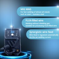 STAHLWERK MIG/MAG 160 M hitsausyksikk&ouml; T&auml;ysin synerginen 5 in 1 -yhdistelm&auml;yksikk&ouml;, jossa on aito 160 ampeerin ja 2 kiekon veto / t&auml;ytelanka, MIG MAG, ARC MMA, Lift TIG.