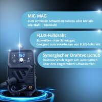 STAHLWERK MIG/MAG 160 M Schwei&szlig;ger&auml;t Vollsynergisches 5 in 1 Kombiger&auml;t mit echten 160 Ampere und 2 Rollen Antrieb / F&uuml;lldraht, MIG MAG, ARC MMA, Lift TIG