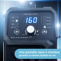 STAHLWERK Equipo de soldadura MIG/MAG 160 M Equipo combinado 5 en 1 totalmente sin&eacute;rgico con 160 amperios originales y accionamiento de 2 bobinas / hilo tubular, MIG MAG, ARC MMA, Lift TIG