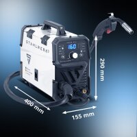 STAHLWERK MIG/MAG 160 M Schwei&szlig;ger&auml;t Vollsynergisches 5 in 1 Kombiger&auml;t mit echten 160 Ampere und 2 Rollen Antrieb / F&uuml;lldraht, MIG MAG, ARC MMA, Lift TIG