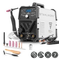 STAHLWERK DC TIG 200 ST | Saldatrice combinata 2 in 1 | TIG MMA | 200 ampere | Accensione HF, avviamento a caldo, antiaderente | Per acciaio, acciaio inox, rame, ottone | Non adatta allalluminio